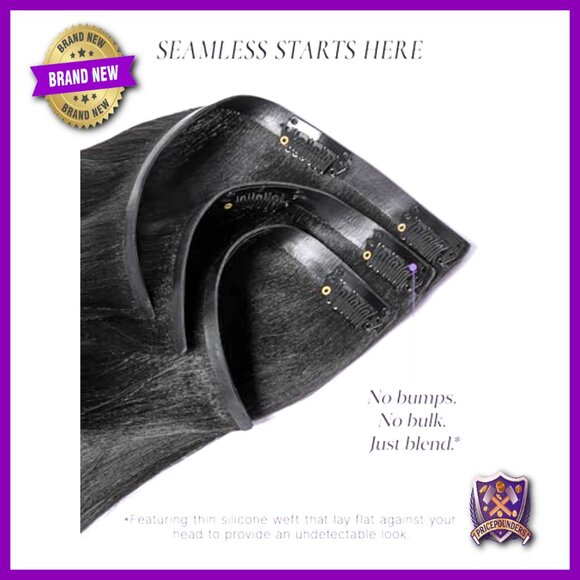 Seamless Clip-In Human Hair Extensions, 26 Inch Yaki Straight, 2 Pack main image 5
